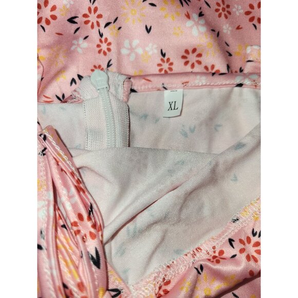 Vintage Pink Floral Spaghetti Strap Dress With Ruffle Hem XL - Picture 8 of 8